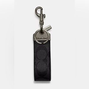 NWT COACH Loop Key Fob In Signature Canvas Gunmetal/Charcoal CJ748 $68
